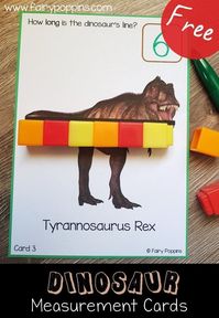 These free dinosaur measurement activities are great for kids in preschool up to first grade. They focus on using non-standard measurement units such as cubes. #dinosaurtheme #measurementactivities #preschoolmath #kindergartenmath #firstgrademath #nonstandardmeasurent