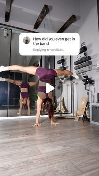 Pole/Acro Instructor on Instagram: "This is #howto get in to the band for this #presstohandstand #conditioning 🙃

Little awkward, but really helpful #resistancebandsworkout 💪🔥
#marisimak
#marisimaktutorial"