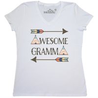 Gramma gift Women's V-Neck T-Shirt has arrow and teepee logo $14.99 www.personalizedfamilytshirts.com