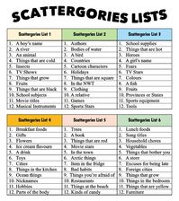 Printable Scattergories Lists For Kids