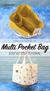 Check out this DIY multi pocket tote bag free sewing tutorial.