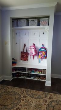 Closet turned into a mini-mudroom! Such a clever project by RYOBI Nation member Kabbnet. This is a really great DIY project to improve the look of an entryway.