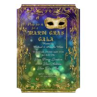 Mardi Gras Gala Masquerade Mask Bokeh Gold Glitter Invitation