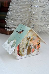 Vintage Christmas Card Glitter House Illuminating Ornament A type of plaster in ... - Christmas Crafts