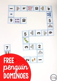 Penguin Dominoes If you're looking for a fun winter activity that helps students practice number concepts and comparison, you have to check out this penguin domino game! It's perfect for preschool, kindergarten, and first grade students. #winteractivities #numbergames