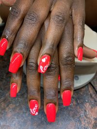 Nails design red love heart gel quare coffin