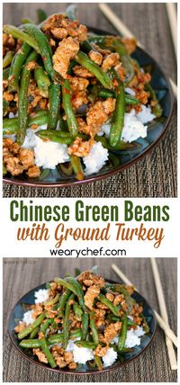 You'll love this quick, easy, and healthy Chinese green bean stir fry with ground turkey. Perfect weeknight dinner!