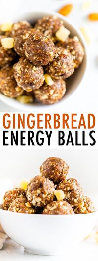 These gingerbread energy balls are perfectly sweet with a hint of gingery spice. Plus they’re super easy to whip up - only 10 ingredients in about 10 minutes! #energyballs #energybites #nobake #healthy #gingerbread #snack #eatingbirdfood #vegan