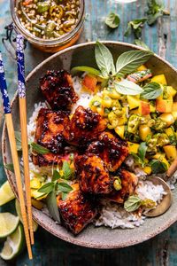 Crispy Honey Ginger Salmon Bowl.