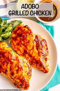 Adobo grilled chicken is just 2 ingredients and no marinade time needed, but has really deep, smoky flavor. It’s a great, easy way to add big flavor to grilled chicken.