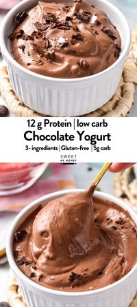 This 3-Ingredient Chocolate Yogurt recipe is the easiest way to enjoy a high-protein dessert that genuinely tastes like chocolate pudding. All you need is 5 minutes to make this easy healthy dessert, and it’s easy to make sugar-free, vegan, and gluten-free.