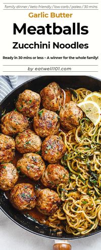 Garlic Butter Meatballs with Lemon Zucchini Noodles -  #eatwell101 #recipe This easy and nourishing skillet-meal is absolutely fabulous in every way imaginable!  #Garlic #Butter #Meatballs #Lemon #Zucchini #Noodles #dinner #recipe - #recipe by #eatwell101