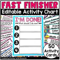 "I'm done! Now what?" Avoid hearing this phrase with this Editable Early Finisher Chart. This "I'm done" choice board provides visual directions to keep students fully engaged. With 50 fast finisher activity cards and editable templates, your classroom will be well on their way to a more focused learning environment. This Helpful Resource Includes- "I'm done!" Chart- 50 Fast Finisher Activity Cards- Editable Fast Finisher Activity Cards- Color and Black/white for each printingThe Best Part? You