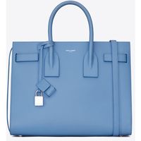 Saint Laurent Classic Small Sac De Jour Bag ($2,130) ❤ liked on Polyvore featuring bags, handbags, blue handbags, leather purse, leather bags, genuine leather handbags and blue leather purse