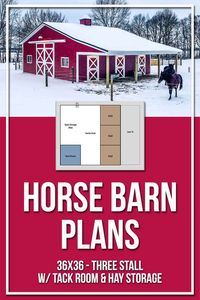 Small Horse Barn Plans - Building a small horse barn? Looking for horse barn ideas? Here are the plans for a small 36x36 horse barn we recently built. It includes a tack room, hay storage, 3-stalls, and a lean-to/porch. Three stall horse barn plans. Red barn with dutch doors. We've really enjoyed this barn layout! Horse Barn Plans // Horse Barn Ideas Stables // Horse Barn Designs Floor Plan // Horse Barn Design // Horse Barn Organization // Horse Barn Plans Simple