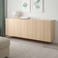 You can easily mount this cabinet combination on the wall by using the included wall rails. It’s a solution that feels airy and frees up floor space at home – while also offering practical storage. BESTÅ Wall-mounted cabinet combination Color:White stained oak effect/Lappviken white stained oak effect