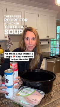 Fat Loss for Women Over 40 • Premier FASTer Way Coach • PharmD on Instagram: "🍲 EASIEST CHICKEN TORTILLA(less) SOUP 🍲 Into your crock, dump: 🍲 4 boneless, skinless chicken breasts 🍲 2 15oz cans of black beans, undrained 🍲 2 15oz cans Mexican stewed tomatoes or 3 10oz cans ROTEL tomatoes 🍲 1 cup salsa 🍲 1 4oz can chopped green chiles, undrained 🍲 1 14.5oz can tomato sauce 🍲 1 15oz can corn, drained Cover and cook on low for at least 8 hours then shred the chicken and stir it all together! Makes 8 servings. Macros for 1 serving: 350 calories, F 3g, C 60g, Fiber 12g, P 30g (Perfect for a regular macro day if you carb-cycle 😉) Don't forget to SAVE this reel and drop a ❤️ if you want more dump-and-cook crockpot recipes!"