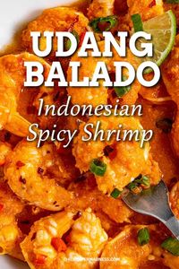 Udang Balado Recipe (Indonesian Spicy Shrimp) - This Udang Balado recipe is a spicy Indonesian shrimp made with sambal goreng, a fiery fried chili sauce made with birds eye peppers. So easy to make!