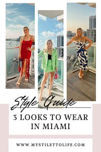 Try these three looks to wear in Miami - they are fresh and hot and have bold patterns and colors. Try these looks for dinner, drinks, and dancing! From a red knit dress, to a neon green skort suit. to a blue and white swirl dress - these are the 3 best outfits to wear on you Miami Beach trip.