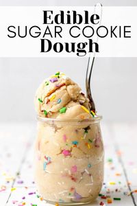 This edible sugar cookie dough is the perfect serving size for one or two people! It takes 7 minutes to make, and all you need are 6 ingredients!