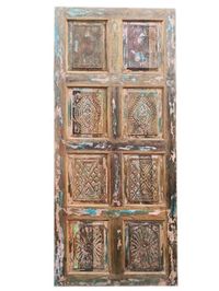 Rustic Wood Vintage Barn Door Panel Geometric Carved Pathways Headboard 80