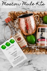 Combine two holiday favorites, drinks and gift giving, with this fun DIY Moscow Mule Kit. A cute recipe card printable is available for free download too.