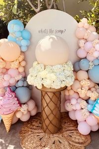 If you combine a gender reveal and baby shower together, this is one of our favorite ways to do just that in the summer. Play on the ‘what’s the scoop’ agenda and make it an ice cream social with friends and loved ones.