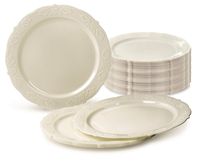 PRICES MAY VARY. Includes : 120 Pieces 10.25'' Dinner Plates Design / Color : Portofino Ivory Made out of high gloss premium disposable plastic. Looks like real china. Ideal for holidays, large gatherings, weddings and special events, where you want an elegant and fancy look with the convenience of disposable. Single Use - Recyclable and BPA Free - Not microwave safe -Also available in packs of 40, 60, 240 pieces and Sets Disposable Plates for Parties, Weddings, Birthday's, New year, Christmast