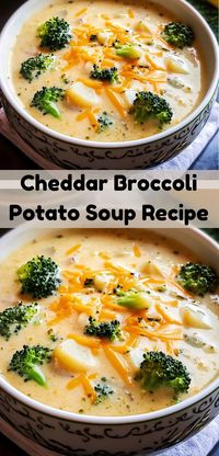 Need dinner ideas easy and delicious? This Cheddar Broccoli Potato Soup recipe blends rich flavors, perfect for dinner! Add it to your potato recipes collection today.