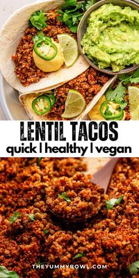 Get ready to fall in love with these vegan lentil tacos from The Yummy Bowl! These beauties are crafted with wholesome plant-based goodness - spices, kale, and juicy tomatoes - all topped off with a heavenly vegan cheese sauce. And let's talk about the taco "meat", it's nut-free, wonderfully chewy, and loaded with protein, making it the perfect meat alternative. Get ready to enjoy a deliciously satisfying taco experience that's sure to leave you smiling!