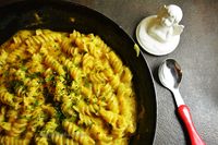 what about "Creamy Buttermilk Pasta Recipe"? Try your hands with new ingredient buttermilk. Buttermilk brings creamy thick sauce to this Rotini pasta.