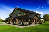 This farmhouse-inspired barndominium-style house plan gives you 3 beds, 2.5 baths and 3,116 square feet of heated living space.  This plan is designed with conventional wood framing - with 2x6 exterior walls. The RV-friendly garage has a 12' by 14' overhead door and a 10' by 10' overhead door and a total 1,440 square feet of vehicle and shop space inside. The master suite is on the main floor while the remaining two bedrooms are upstairs, as is a large loft which overlooks the space below.