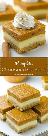 Pumpkin Cheesecake Bars - Will make for a super tasty sweet treat during the fall and holiday season. This perfect Pumpkin Cheesecake Bars is delicious and very good! Perfect Thanksgiving Dessert!