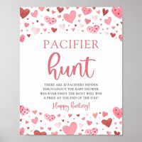 Hearts Valentine Baby Shower Pacifier Hunt Sign