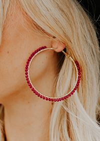 2.75" Beaded Hoop Earrings - Burgundy – Adorabelles