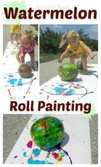 Watermelon roll painting - a fun way to use those melons and create art this Summer!