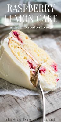 My Raspberry Lemon Cake recipe is a lemon layer cake made with yogurt, fresh raspberries, and a fresh lemon buttercream frosting. #easy #recipe #cake #raspberry #lemon #layercake #dessert #buttercream #best #berries