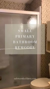 Click to see the complete before and after of this project 5 years in the making! Frameless walk in shower with herringbone tile, custom white oak double sink vanity, walls are in SW Oyster Bay