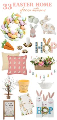 Looking for Easter decor? Refresh your home this spring with my selection of Easter decorations for the home. Transform your fireplace mantles with Easter house decor such as Easter wreath , bunny garland and wall decor. Decorate your home with Easter living room decor such as pillows and throw blankets. Click the link to flip through my selection of Easter decor ideas for the home.