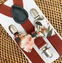 Floral bow tie and suspenders for your next event- PERFECT for a wedding, ring bearer outfit and groomsmen. These bow ties and suspenders are PERFECT for groomsmen gifts, groomsmen, rustic wedding, wedding accessories, bowtie, beach wedding, fall wedding, boho wedding, wedding party gifts, backyard wedding, ring bearer