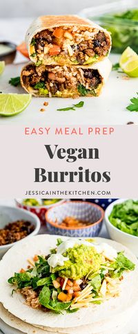 These Vegan Burritos are packed with a super easy walnut meat, cheese, beans, seasoned rice, salsa and guac and are loaded with flavour! They are great for meal prep, are comforting and are great for lunches or dinners.