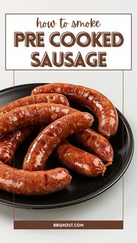 Learn how to smoke pre-cooked sausage for a delicious BBQ treat! At 225 degrees, it takes about 2 hours for the sausages to heat through and absorb smoky goodness. Perfect for your next sausage BBQ recipes. Check out the blog post to learn more tips and save for your smoked sausage recipes!