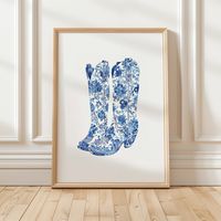 Blue Cowboy Boots Print Blue Cowboy Boots Wall Art, Minimalist Southern Wall Art Poster, Vintage Western Cowgirl Art, Cute Apartment Decor - Etsy