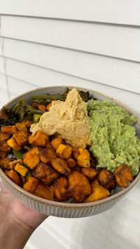 Ingredients~ Sweet potato chunks Squash chunks White rice Lemon & Lime juice Sea salt Broccolinni Brussel sprouts Avocado Red onion Jalapeño Hummus