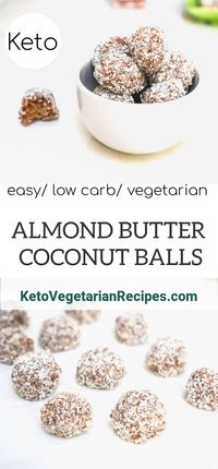 An easy no bake vegan almond balls with coconut makes a delicious low carb snack.    #almondbutter #ketovegan #ketovegetarian #nobake