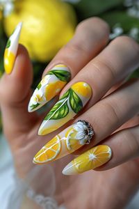 Get a taste of summer with these fresh and zesty lemon-themed nail art designs! From vibrant yellow hues to citrusy accents, these nails will add a pop of sunshine to your look. Whether you're craving a simple lemon pattern or intricate citrus-inspired details, these nail ideas are sure to brighten up your summer style. Dive into the juicy trend and let your nails shine like summertime! 🌞 #SummerNails #LemonNails #NailArtIdeas