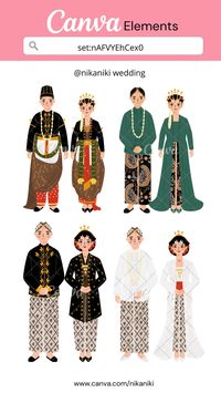 Cute Javanese wedding dress couple illustration canva elements keyword