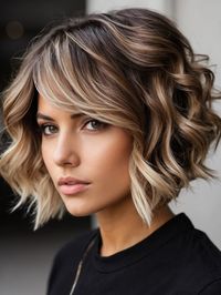 The short bob with balayage highlights blonde reflects the carefree spirit of the beach. The contrast between the darker roots and the sun-kissed ends captures the essence of summer, making it an ideal choice for those with a zest for life and a love for the ocean breeze.