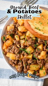 This simple ground beef and potatoes skillet is a great way to get dinner on the table on a busy weeknight. In this recipe ground beef is cooked with diced potatoes and flavored with onions, garlic, and spices. The ingredients are kept to a minimum, but it’s still packed with flavor.