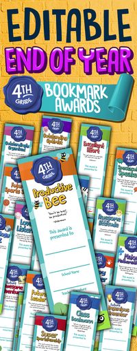 Fourth grade coming to an end! Celebrate your class at the end of 4th grade school year with editable bookmark awards! 30 unique awards — one for every student! | printable awards for kids ages 9 and 10 | 4th grade end of school year party | creative gifts for students | unique gift ideas for students | classroom party | superlative awards #4thgrade #giftidea #endoftheyear #awards #printable #teacherspayteachers